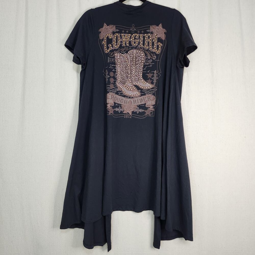 Cowgirl Legend Long XL T Shirt Asymmetrical Rhinestone Duster Cardigan Western